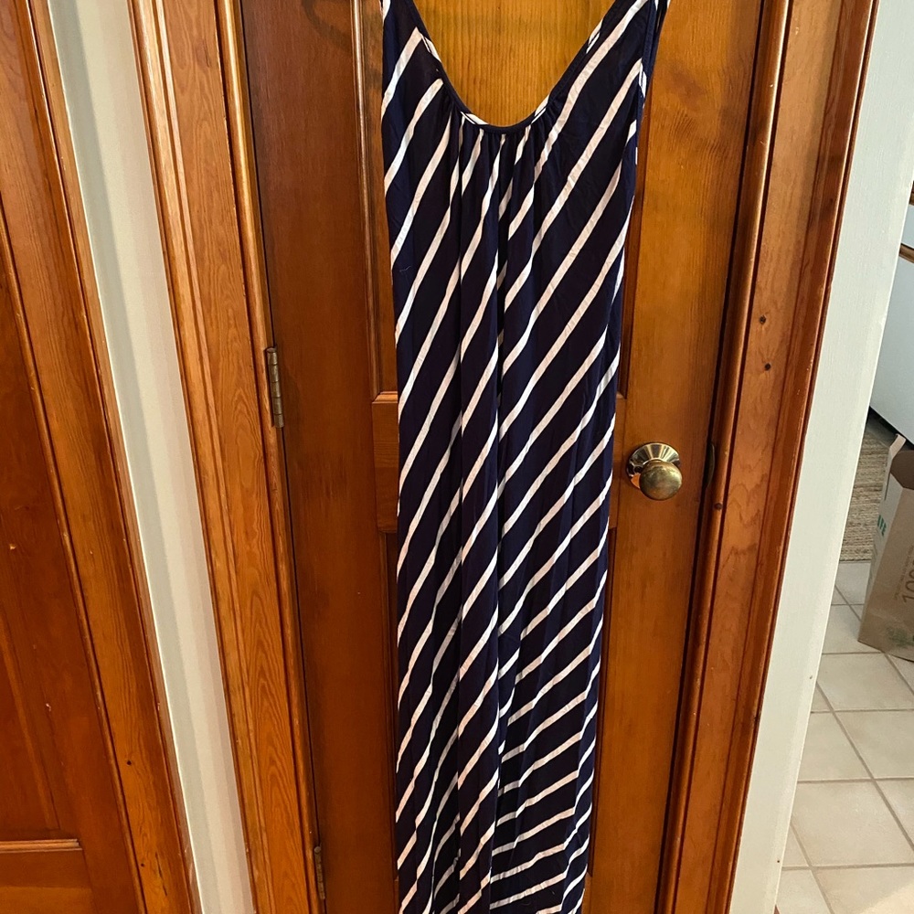 Maxi backless blue and white stripped dress